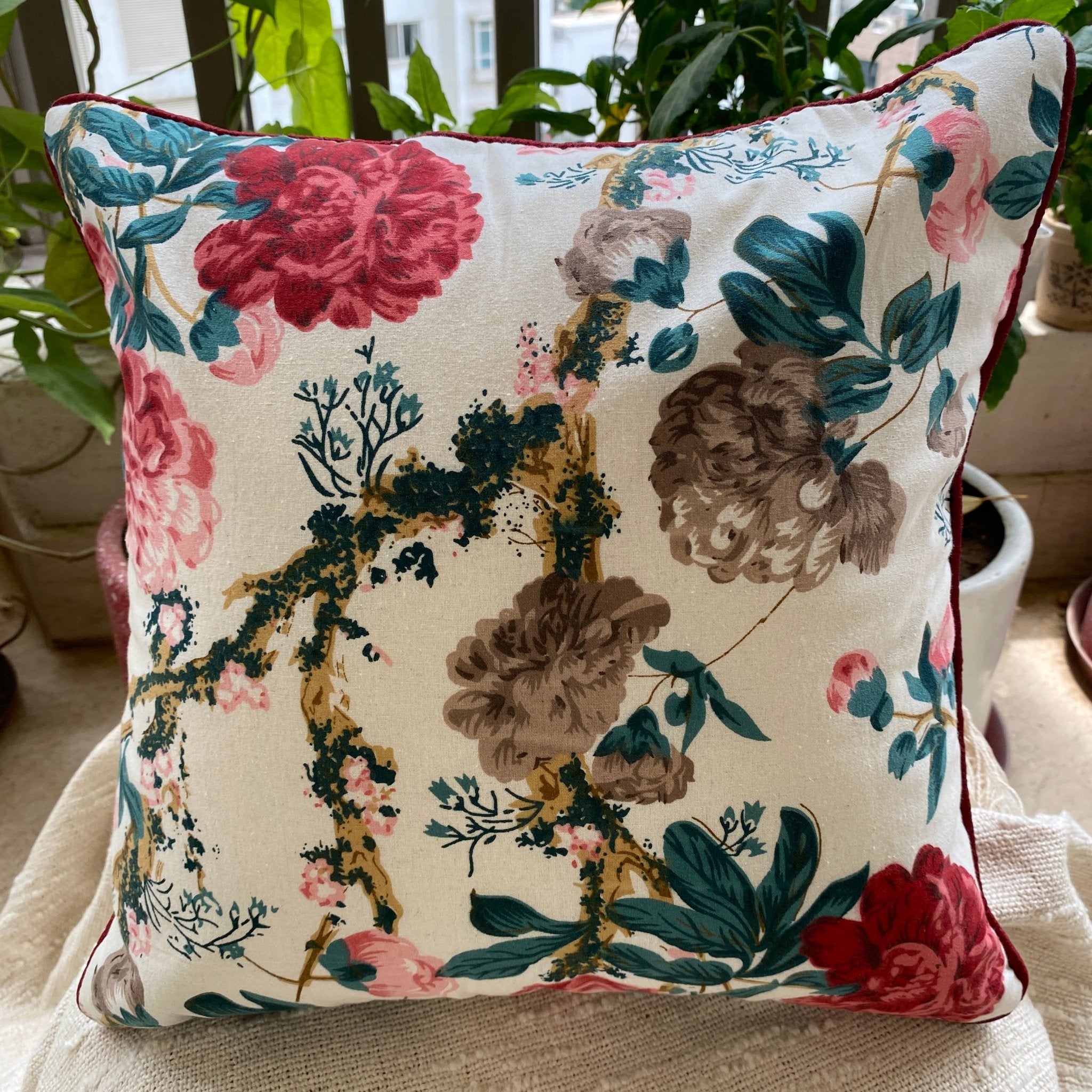 Surkhi Maroon Cushion Cover, Pack of 2, 16" x 16" - Coral Slub -